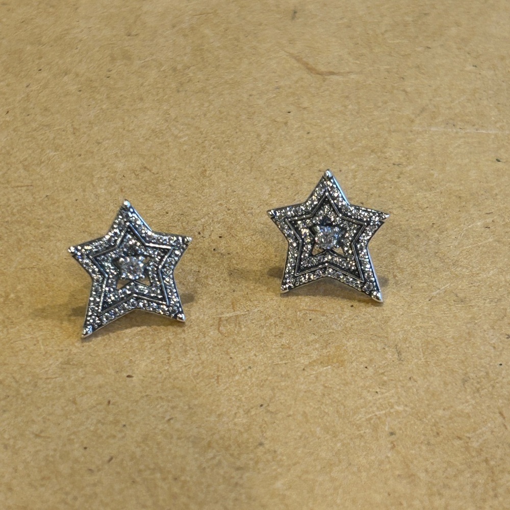 Genuine Pandora Sparkling Celestial Asymmetric Stars Stud Earrings 292415C01